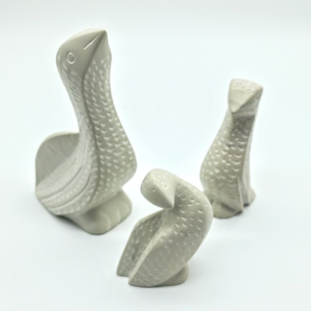 Kenyan Hand Carved Kisii Soapstone Etched Bird Figurines